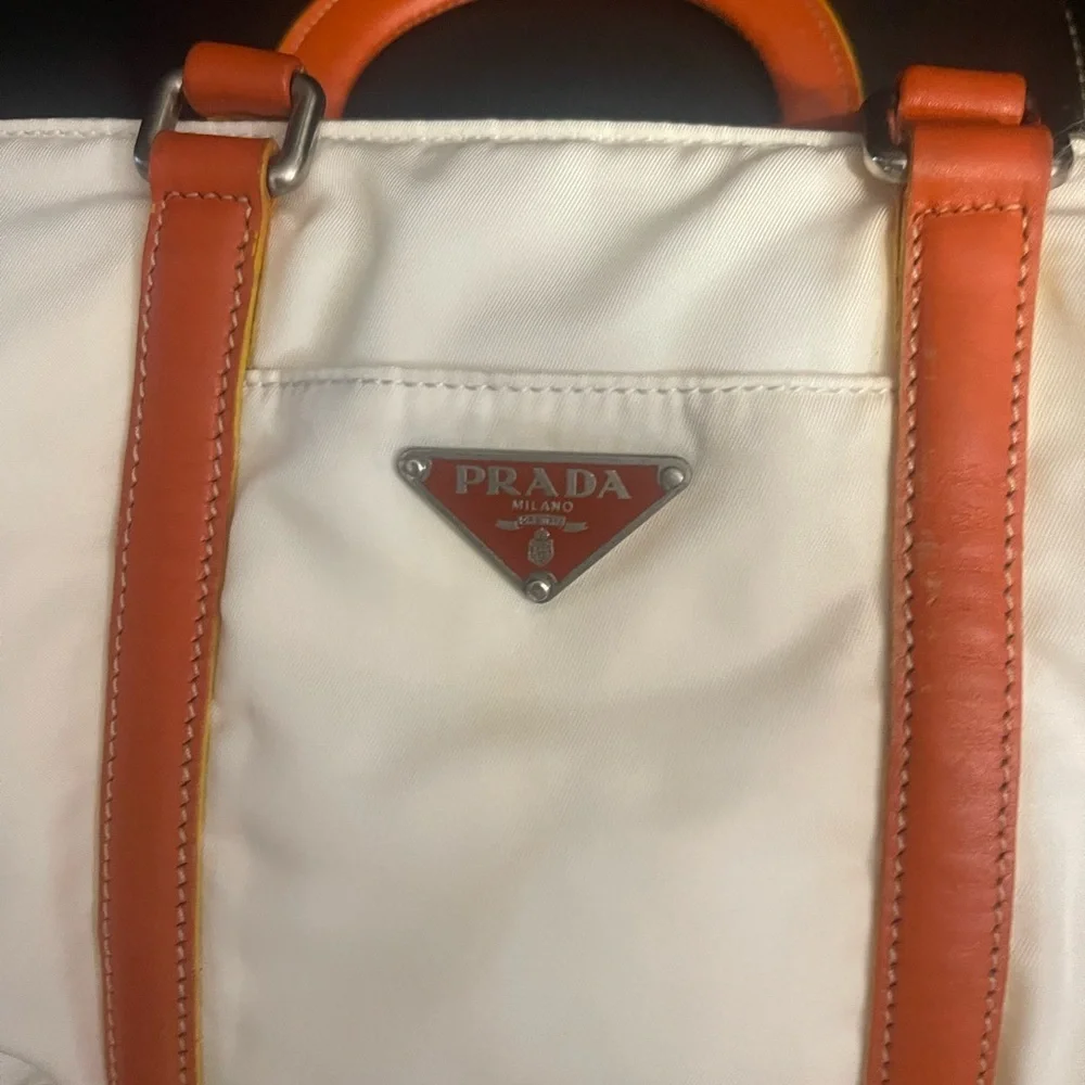 Prada Nylon 2-Way White and Orange Bag - Picture 2 of 11